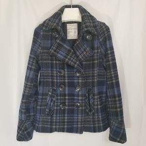 Aeropostale Peacoat Jacket Plaid Blue Black
